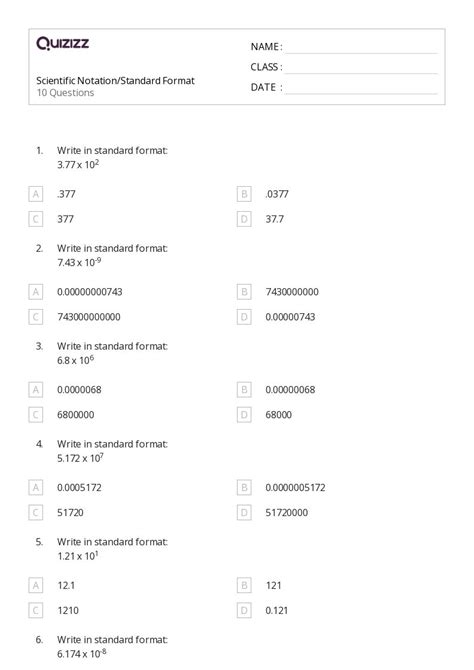 Scientific Notation Worksheets On Quizizz Free Printable