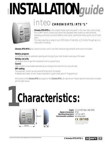 SOMFY Chronis RTS Installation Manual Manualzz