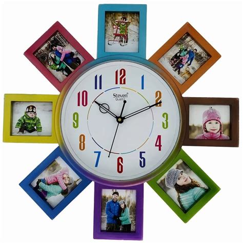 Plastic Steven Quartz 1625 Wooden Photo Frame Wall Clock For Home At