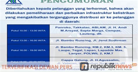 Dampak Perbaikan Jaringan Pln Pam Tirta Karajae Parepare Umumkan