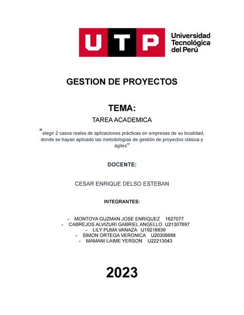 Tarea Academica Gestion De Proyectos Tema Tarea Academica Elegir