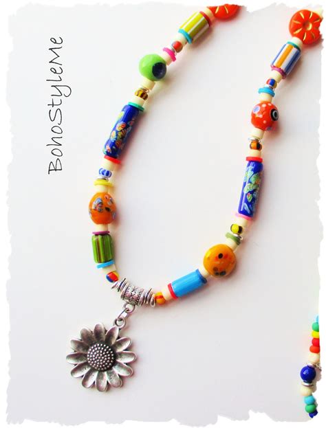 Colorful Beaded Boho Modern Hippie Necklace Bohostyleme Etsy