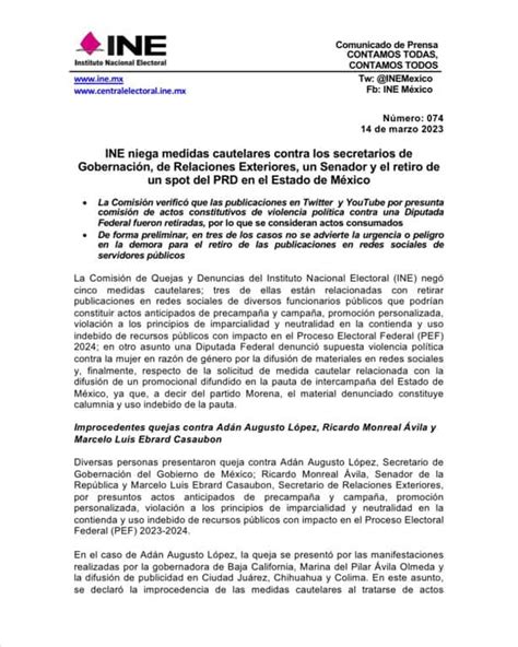 Niega Ine Medidas Cautelares Contra Adán Augusto Ebrard Y Monreal