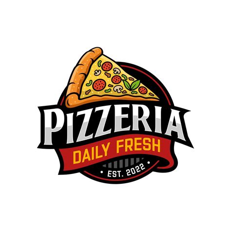 Pizzeria Vector Emblem On Blackboard Pizza Logo Template Vector