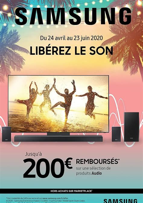 Offre de remboursement Samsung barre sonore jusqu à 200 remboursés