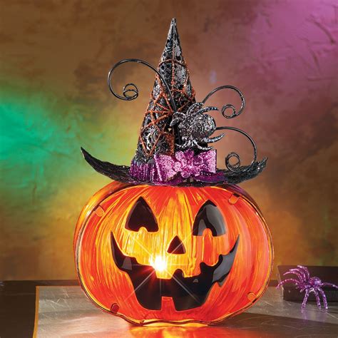 Glass Jack O Lantern In Witches Hat Accent Lamp Collections Etc