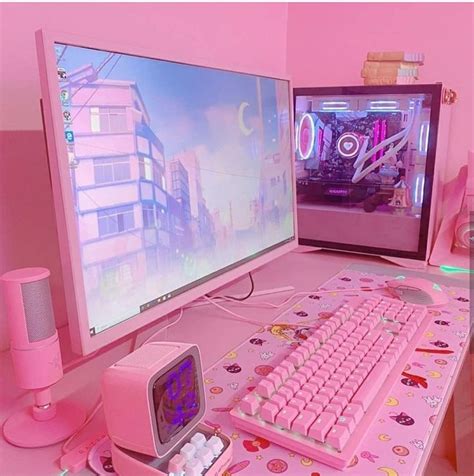 Pastel Pink kawaii Gamer Desk in 2021 | Video game room design, Gaming ...