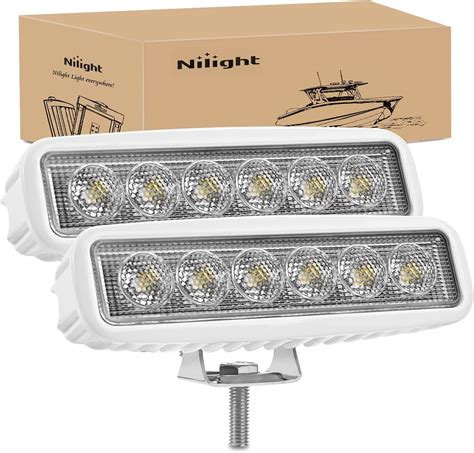 Nilight Marine Led Light Bar 2PCS 18w White 150° Flood Beams Ponton ...