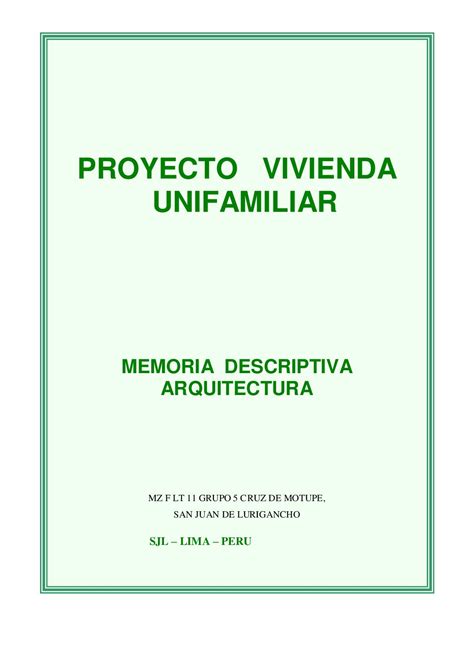 Memoria Descriptiva De La Arquitectura Y Vivienda Memoria Descriptiva