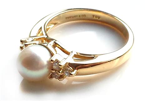 Vintage 1990s Tiffany & Co. 7mm Akoya Pearl & Diamond Ring in 18k Gold ...