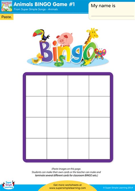 Animal Bingo Game 1 Super Simple