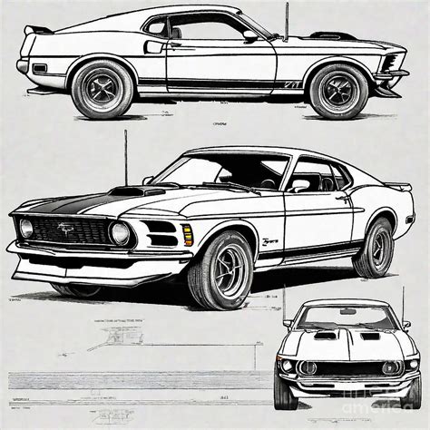 A Realistic Sketch Of Car 1970 Ford Mustang Mach 1 Drawing By Clint