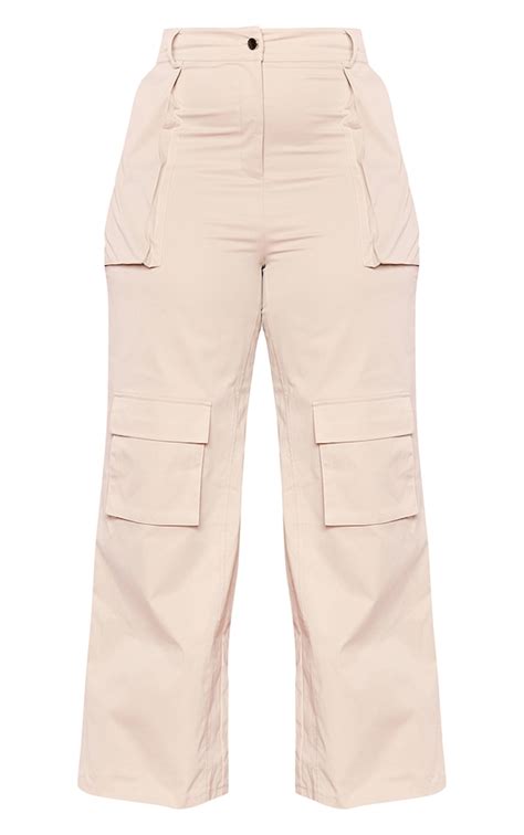 Plus Stone Twill Pocket High Waist Cargo Trousers Plus Size