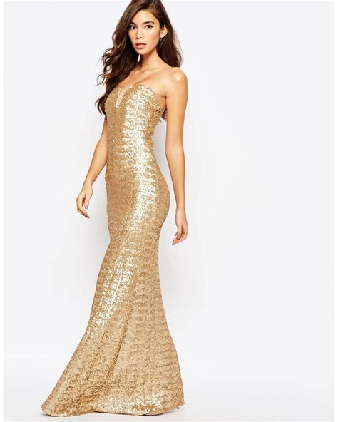 Tfnc London Showstopper Sequin Maxi Dress Gold In Metallic Lyst