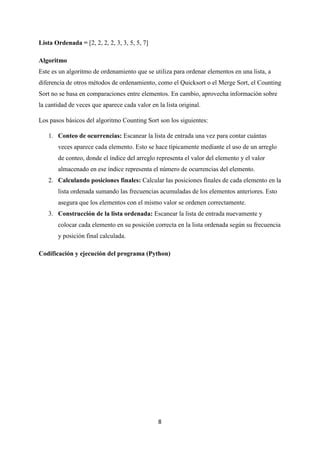 ALGORITMO METODO DE ORDENAMIENTO COUNTING SORT PDF