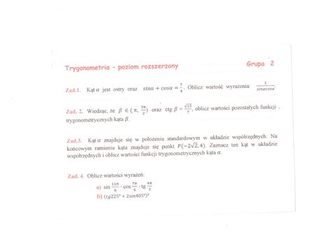 Trygonometria Poziom Rozszerzony Sprawdzian Matematyka Zakres