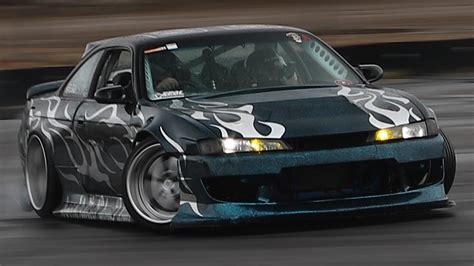 4k RAW 1JZ GTE 1995 Nissan Silvia S14 Coupe SLAMMED Drifting At