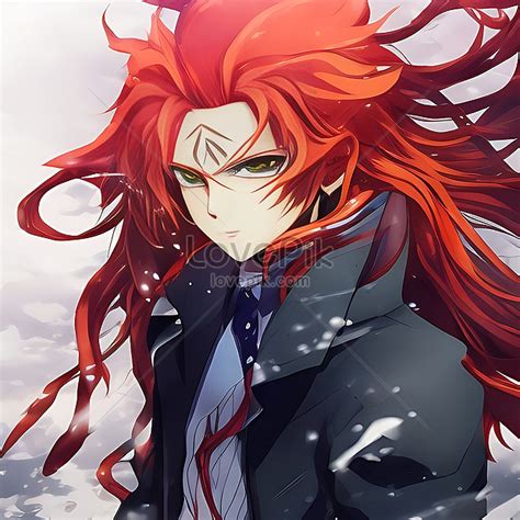 An Anime Boy With Long Flowing Red Hair And A Determined Look Picture ...