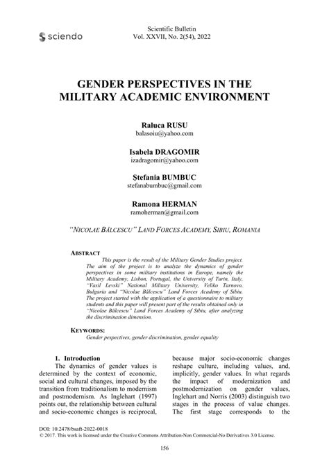 Pdf Gender Perspectives In The Military Academic Environment