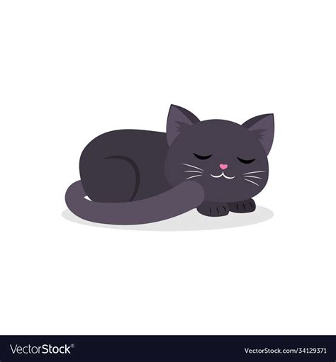 Black Cute Cat Sleeping Curled Up In A Ball Vector Image