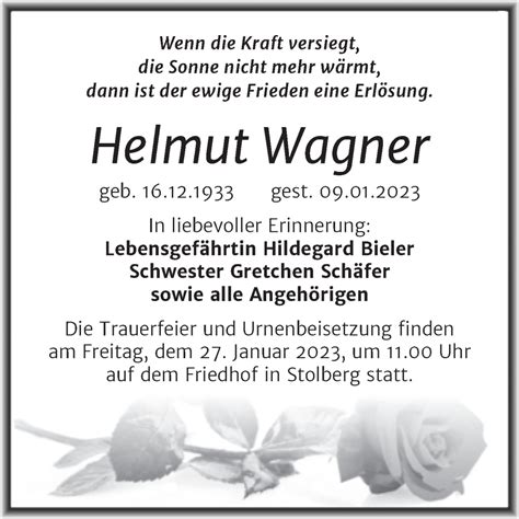 Traueranzeigen Von Helmut Wagner Abschied Nehmen De