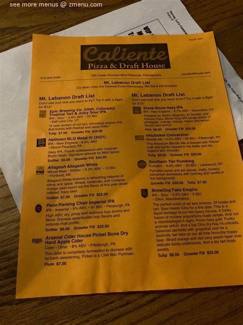 Online Menu Of Caliente Pizza Drafthouse Restaurant Pittsburgh