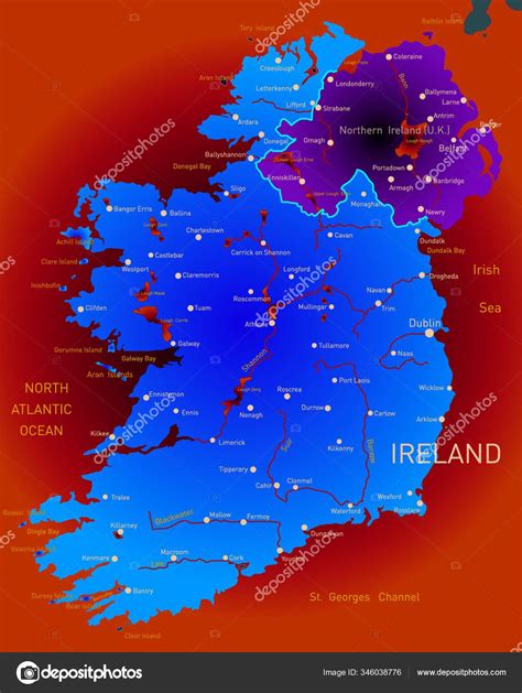 Vector Detailed Map Ireland Country Stock Vector by ©YAYImages 346038776