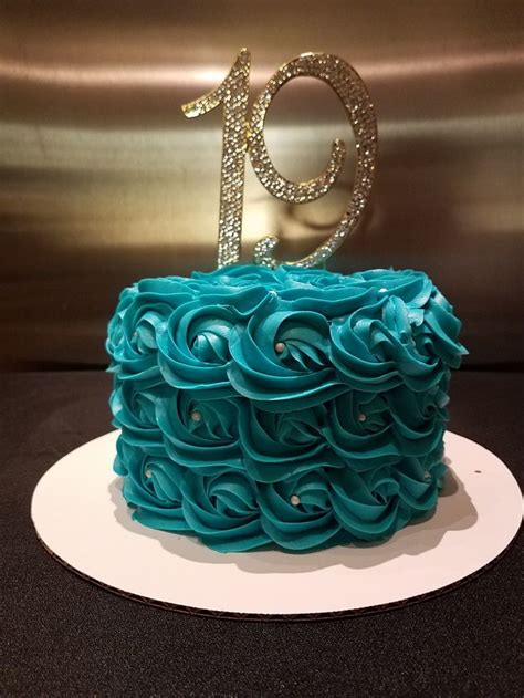 19th Birthday Cake Teal Rosettes Butter Cream Icing Girl 19th