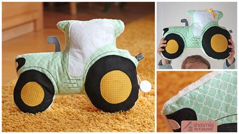 Traktor Kuschelkissen Tom Nähanleitung und Schnittmuster Baby diy