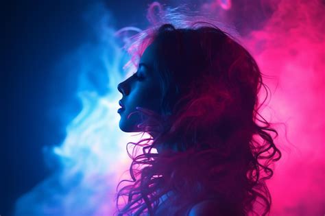 Premium AI Image | a woman with long hair in front of colored smoke