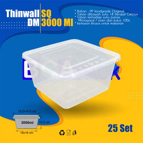 Jual Kotak Thinwall Persegi 3000ml Box Makan Food Container 25pcs