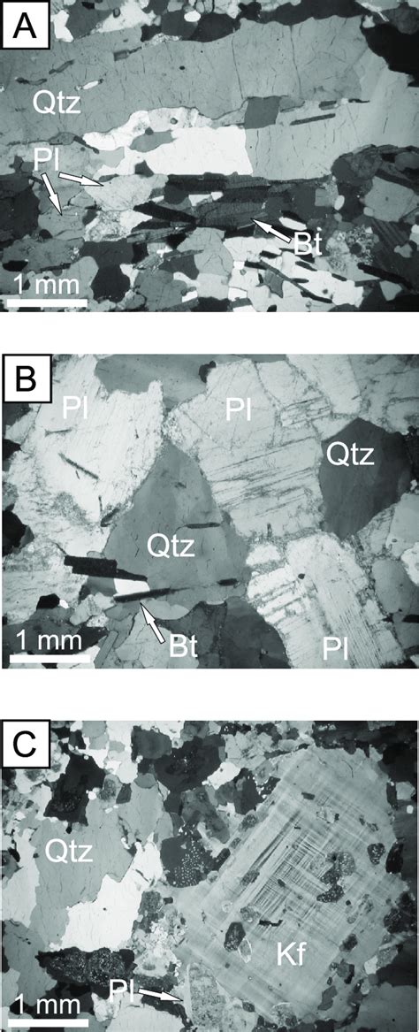 Photomicrographs Of Textures In Three Rock Units A Tonalite