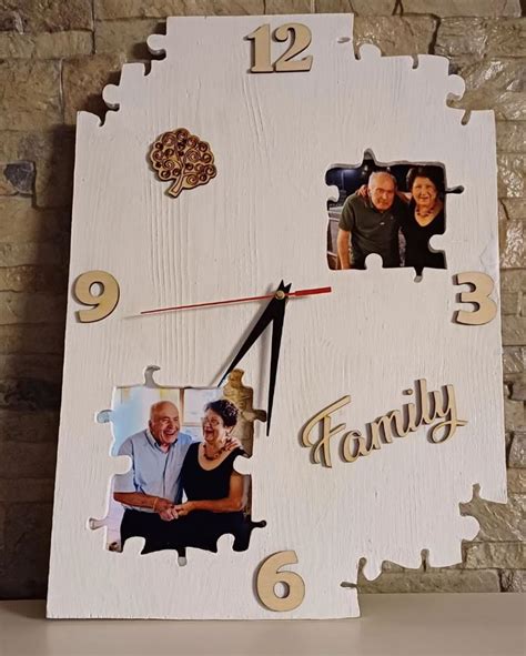 Orologio Porta Foto In Legno Forma Puzzle Personalizzato Con Scritte