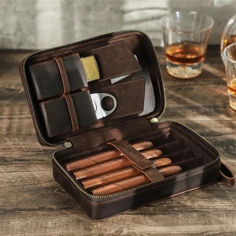 Genuine Leather Cigar Case Luxury Travel Bag Cigars Bag Humidor Tube