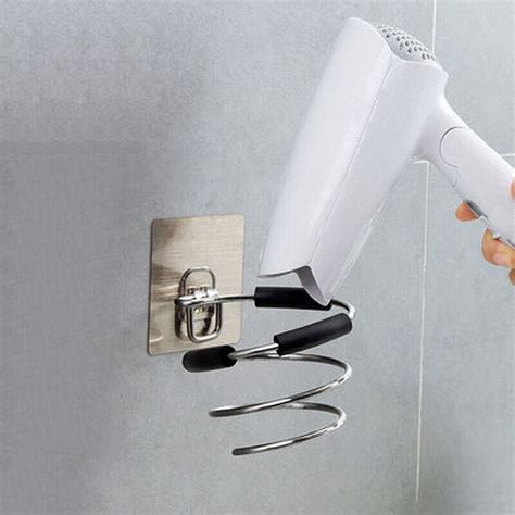 Adhesive Wall Mount Hair Dryer Holder Rack Blower Organizer Shelf