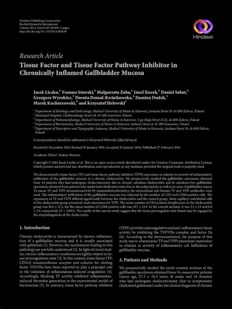 (PDF) Tissue Factor and Tissue Factor Pathway Inhibitor in Chronically ...