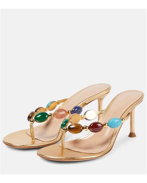 Gianvito Rossi Shanti Embellished Leather Thong Sandals Lyst