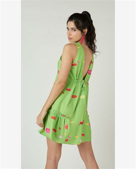 Riachuelo Vestido Zinco Curto Decote V Com Amarração Verde