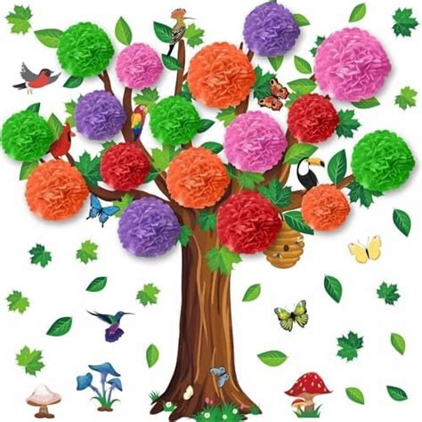 Spring Tree Bulletin Board Set Spring Classroom Cut-Outs with Paper Pom