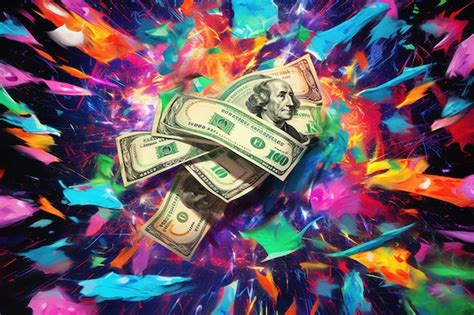 Premium Ai Image Dollar Bills Falling With Colorful Abstract Background