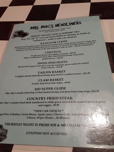 Menu At Mrs Mac S Fillin Station Restaurant Vero Beach