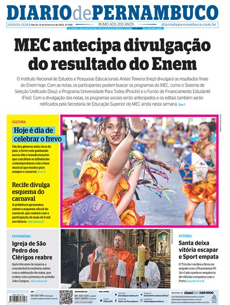 Índice do dia Diario de Pernambuco O mais antigo jornal em