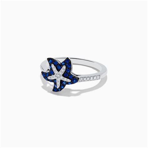 Seaside 14k White Gold Sapphire And Diamond Starfish Ring 046 Tcw