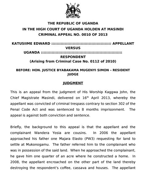 Katusiime V Uganda Criminal Appeal No Of Ughccrd