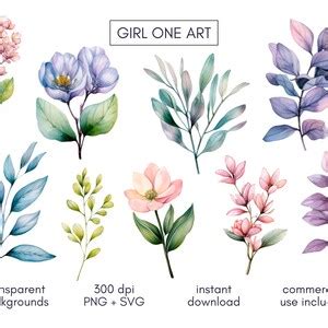 Buy Floral Watercolor Clipart PNG And SVG Bundle Commercial Use