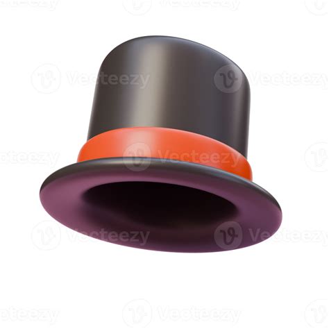 D Render Illustration Of Black Magician Hat With A Red Ribbon Magic