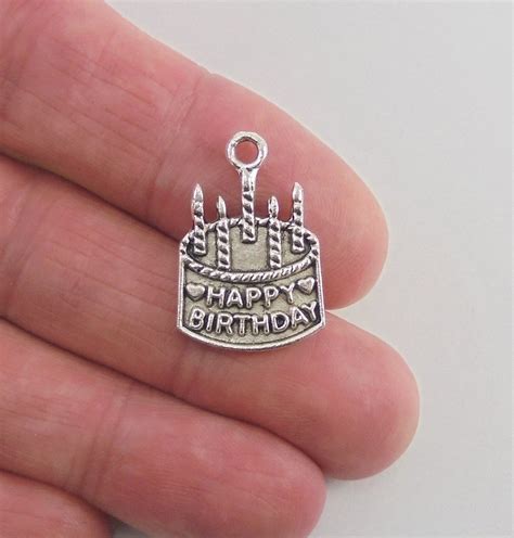 8 Birthday Cake Charms 22x15mm Antique Silver Finish Etsy