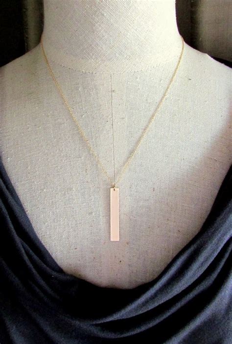 Long Gold Bar Necklace Rectangle Vertical Gold Filled Etsy