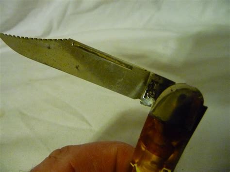 Hammer Brand Fancy Handle Toothpick Pocket Knife W Rare Serrated Top