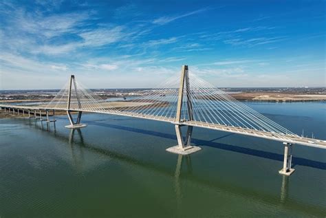 Premium Photo Aerial View Of The Arthur Ravenel Jr Bridge Over River